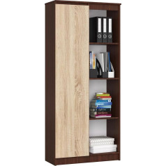 Akord Office Bookcase 80 cm | 8 Shelves | for Cabinet Living Room Bedroom Bookshelves | Standing Shelf Wooden Shelf | Laminated Panel 16 mm | Colour Wenge/Sonoma