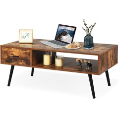 Dreamade Wooden Coffee Table, Living Room Table, TV Cabinet with Drawer & Open Shelf, Industrial Design TV Table, Side Table for Living Room, Bedroom, Vintage Brown