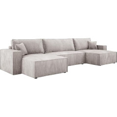 Domimeble DomoHome XXL Living Landscape U-Shape with Sleep Function, 330 x 130 cm, Corner Sofa with Soft Cushions and Bed Box, High-Quality Padding, Freestanding Sofa, 377 x 143 x 83 cm, White