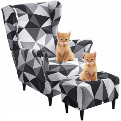 ‎Mcndsi Wingback Armchair Cover 3 Piece Set Wing Chair Slipcover Soft High Stretch Chair Covers Furniture Protector Spandex Wing Chair Slipcovers for Living Room Furniture Footstool Cover (Colour: #101)