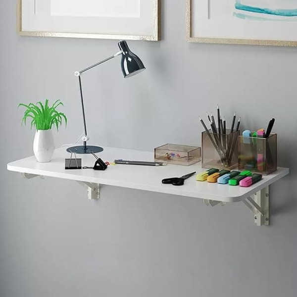 Generisch Klappbarer Werkbanktisch zur Wandmontage, mit Regalhalterungen, zusammenklappbar, Frühstücksbar für Schlafzimmer, Waschküche, platzsparend, faltbarer Computertisch (Größe: L 50 x B 40 cm)