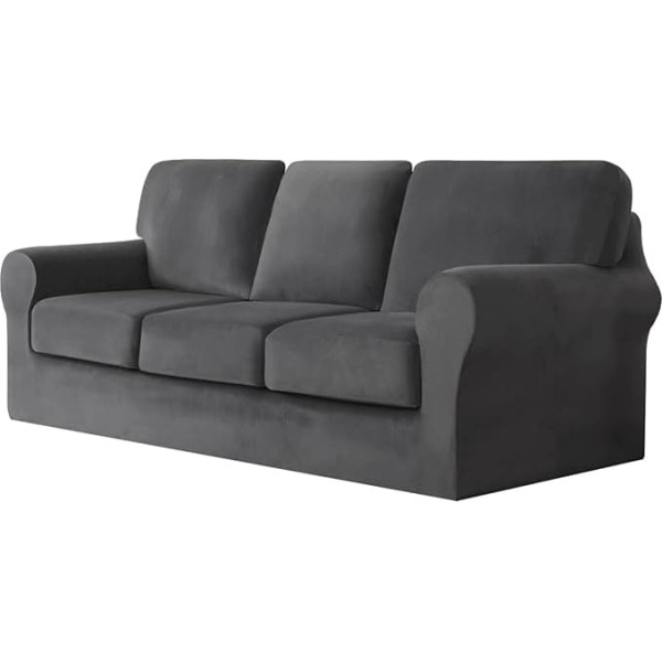 ‎Topchances Topchances Sofa Cover for 2 Seater with 2 Separate Cushions and 2 Backrests, 5 Pieces Stretch Sofa Slipcover Replacement Furniture Protector for Living Room (Dark Grey, 3 Seater)