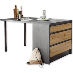 Stella Trading TROJA Modern Kitchen Island Freestanding in Artisan Oak Look, Anthracite, Spacious Cooking Island with Lots of Storage Space, 180 x 90 x 90 cm (W x H x D)