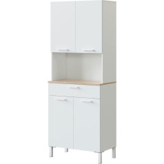 Habitdesign Kitchen Cabinet, Sideboard, 4 Doors + 1 Drawer and Inner Shelf, Arctic White and Canadian Oak Dimensions: 72 cm (W) x 186 cm (H) x 40 cm (D)