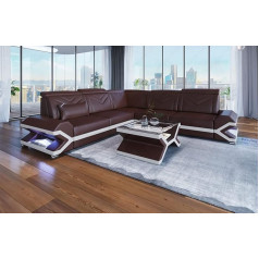 Sofa Dreams Sorrento Sofa in L Shape as Corner Sofa with Bed Function for Sofa Bed Leather Sofa with LED Light Modern Couch (without Bed Function, Dark Brown/White)