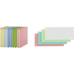 PLUS Japan Zero Max Space Folder Assorted Colours Pack of 10 (1 x 10 Folders) & Oxford Divider Strips, Made of Cardboard, Punched, 190 g/m², 4 Colours, 100 Pieces