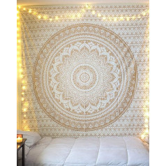 Tapestry Gold Hippie Mandala Ombre Wall Hanging Indian Popular Mandela Bohemian Psychedelic Bedspread Dorm Room Decor with Metallic Shine Tapestry 84x90 Inches