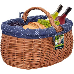 KOTARBAU® Natural Wicker Basket with Handle Large with Fabric Insert in Blue Wicker Shopping Basket Braided Wicker Baskets with Handle Shopping Baskets Picnic Basket Braided