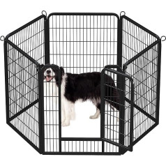 Yaheetech Puppy Run 100 cm High, 6-Piece Dog Playpen with Door, Automatic Locking, Animal Playpen for Dogs, Rabbits & Small Animals, Assembly Tool-Free