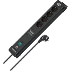 Brennenstuhl Premium-Line 4-Way Power Strip with Surge Protection up to 60,000 A (Multiple Socket with Switch and 1.8 m Cable, Wall Mounting, Made in Germany) Black