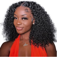 MSGEM 13 x 4 Kinky Curly Lace Front Wigs Human Hair 20 Inch Brazilian Kinky Curly HD Transparent Lace Frontal Wigs 180% Density Virgin Human Hair Pre Plucked with Baby Hair Natural Colour