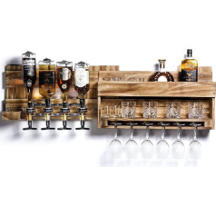 Yorbay Wine Rack Palette, Flamed Wood, Wall Bar with 4 Drinks Dispensers, Wall Bottle Holder, Vintage, Gift (Regular without LED)