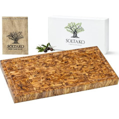 SOLTAKO Solid Chopping Board Made of High-Quality Olive Wood - Professional Chopping Block Chopping Board with Juice Groove, Solid Wooden Cubes Glued by Handmade, Exclusive Serving Board