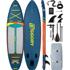 Stand Up Paddling Board Inflatable SUP Board Set, 335 x 86 x 15 cm, Load Capacity 170 kg, Cam Holder, 3 Fins, Adjustable Double Paddle, Complete Accessories, Inflatable Surfboard for Fishing