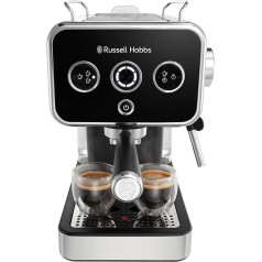 Russell Hobbs Espresso Machine [Portafilter Machine] Distinction Stainless Steel Black (15 Bar, Insert 1 & 2 Cups, ESE Pads, Automatic Dosing & Man. Option, Steam Nozzle for Hot Water & Milk Foam)