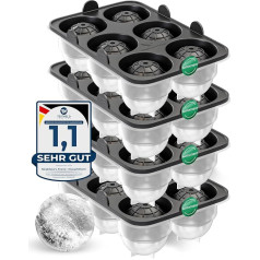 Neighbour's Friend Patented Ice Ball Mould, Pack of 4, Large Ice Cube Tray, Round, Platinum Silicone for Cocktails, Whisky & Long Drinks, 24 x Round Ice Cubes, Dishwasher Safe, XXL Ice Cubes