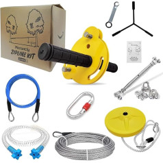 Mezscoly Children's Outdoor Slackline 24 m 80 ft Zipline Adventure Games Cable Car Children Outdoor, up to 150 kg Resistant, Zip Line for the Garden, Smiling Face Style of the Bear
