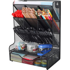 PAG Office Supplies Mesh Desk Organiser Magazine Holder with Drawer Black