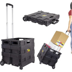dbest products Quik Cart Foldable Rolling Box on Wheels for Teachers, Polypropylene, Tubular Steel Handle, Black, Without Lid