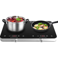 Cooktron Induction Hob 2 Plates, Double Induction Hob with Touch & Button Control, Independent Control, 10 Temperature Levels, 3500 W Max, 4-Hour Timer, Ideal for Home Kitchen & Camping