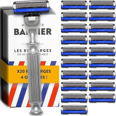 MONSIEUR BARBIER Men's 3 Blade Razor with 20 Refills | Le Challenger Hand Shaving Set | Compatible with Mach3® Handle | Ideal for Sensitive Skin