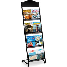 SUNDOY Zeitschriftenständer | bodenstehender Literaturständer mit 4 Taschen | schlankes schwarzes Design für Zuhause und Büro (mit 4 Rädern)