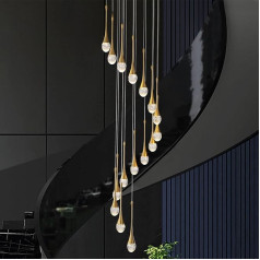 Pendant Light 305 cm Long Raindrop Crystal Chandelier, 16 Lights Dimmable LED Gold Stair Chandelier, Lamps for Decorative Villa Ceilings, Foyer, Staircase, Living Room, Loft Ceiling Lights, 80 W