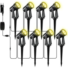 Yuusei Garden Lighting with Power, 8-in-1 Pack 29.8 m Garden Lights for Outdoors, 3000 K Warm White 27 V LED Garden Lights with Power, IP65 Waterproof Garden Spotlight for Outdoor Garden Patio Trees