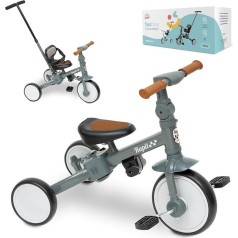 Tricycle from 1 Year with Push Bar Evolution Interbaby | Tricycle from 1 Year to 5 Years | From Tricycle to Bicycle with or Without Pedals | Adaptable and Convertible | Grey Colour