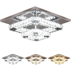 CXGLEAMING Modern Chandelier Crystal Ceiling Light LED Ceiling Light Crystal 2 Square Chandelier Flush-Mounted Small Ceiling Lights for Living Room Bedroom Hallway (3 Light Colours Changeable)