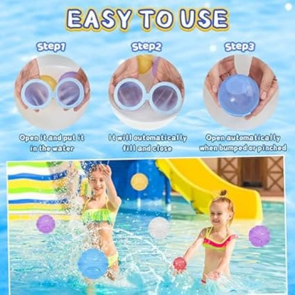 Reusable Water Balloons, Pack of 12 Water Balloons for Children, Magnetic Water Balloons, Self Sealing, Silicone Water Balloons with Magnetic and Mesh Pocket, Outdoor Water Games for