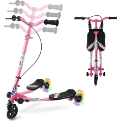 AOODIL Drifting Scooter for Children, 3 Wheels Swing Scooter Foldable Tri Slider Foldable Push Drifting with Adjustable Handle and 2 Rear LED Wheels for Boys and Girls Aged 3-8 Years