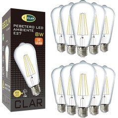 CLAR - E27 Vintage Light Bulb, E27 Vintage Light Bulb, E27 LED Vintage, E27 LED Warm White Vintage, Edison Vintage Light Bulb E27 8W 2700ºK (Pack of 10)