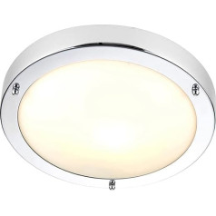 Modern Ceiling / Wall Light Made of Steel & Frosted Glass, Dimmable, 60 W E27 LED Compatible, Splash Proof IP44 for Bathroom, Kitchen, Outdoor, Porch, Home, Office, Hallway, etc. Chrome