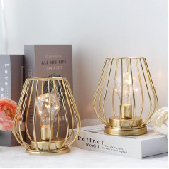 TRIROCKS Set of 2 Modern Metal Battery Operated Lamp 17 cm Large Small Cordless Table Lamp Battery Lanterns with Warm Lights Bulb for Patio Garden Wedding Parties Indoor Outdoor (Golden)
