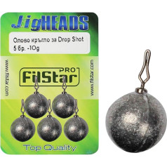 PRO FILSTAR Round Drop Shot Lead 5 x 10 g - Jig Heads Set with Swivels - Dropshot Fishing Lead - Lead Balls - Fishing Weights - Jig Head - Jig Set - Fishing Accessories - Fishing Weights - Fishing