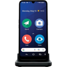 Doro - 8200-4G smartphone for seniors - No contract - 6.1'' display - Emergency call button with GPS - Triple camera - Clear sound - Splash-proof - Including charging base - Blue