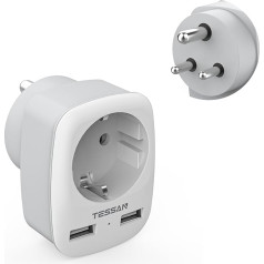 TESSAN 3-in-1 Travel Adapter India with 2 USB, Travel Adapter Type D, Adapter India Socket, Travel Adapter for India, Adapter for Sri Lanka, India, Nepal, Travel Plug, India Power Adapter