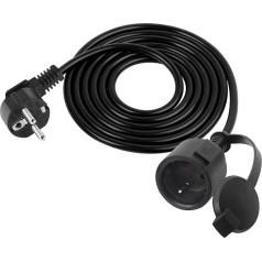 RIIEYOCA 90 Degree Shucko Outdoor Extension Cable, Short Earthing Contact Extension Cable, Black, Male to Female with Waterproof Cap (2 m)