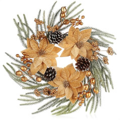 com-four® Door Wreath Christmas - Advent Wreath with Large Flowers and Glitter - Decorative Wreath Autumn - Christmas Decoration - Table Wreath - Christmas Wreath