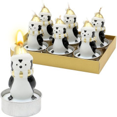 Dekohelden24 Set of 6 Penguins with Golden Hat, Dimensions of Each Tea Light 4 x 4 x 7 cm, 7 cm