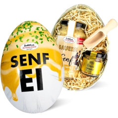 Gift Set Mustard Egg Filled with Mustard, Scrambled Seasoning, Spice Scoop - As a Gift Idea for Easter, Christmas, Birthdays and Mustard Fans