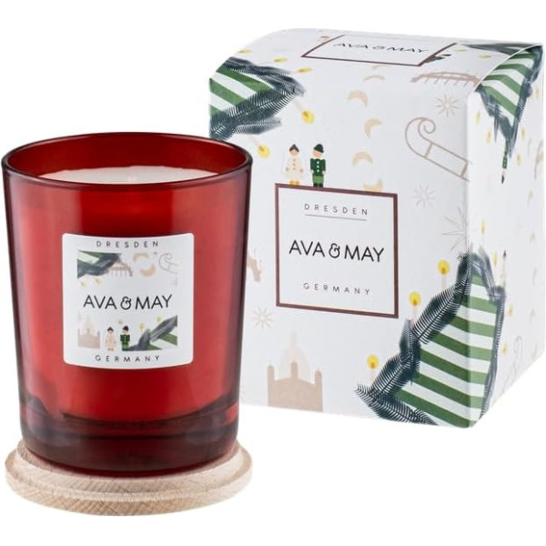 AVA & MAY Dresden Scented Candle 180 g in Glass with Wooden Lid - Cast Soy Wax Candle with Winter Notes of Cardamom, Almond & Vanilla - Christmas Candle for Long-Lasting Enjoyment - 40 Hours Burning
