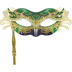 FRUOR Maskerade-Maske mit Stab für Frauen, halbe venezianische Maske, Party-Kostüm-Zubehör für Halloween, Karneval, Ball-Augenmaske (lila)