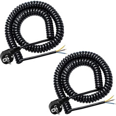 KEAGAR Spiral Extension Cable 250 V / 16 A, 3-Core Flexible from 0.75 m to 2 m, Extension Cable with Protective Contact Wrap Plug, IP20 Indoor, Black (Pack of 2)