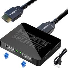 HDMI Splitter 1 in 2 Out, 4K HDMI Splitter for Dual Monitors, 2 Port HDMI Splitter 6.5cm² Out, HDMI Amplifier Splitter for Xbox PS4 PS3 Sky Box Fire Stick Projector (Mirror Only, Not Extended)