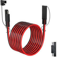ELFCULB SAE to SAE Extension Cable, 12AWG SAE Connection Cable with SAE Polarity Reverse Adapter for Car Motorcycles Solar Panel (6M/20FT)