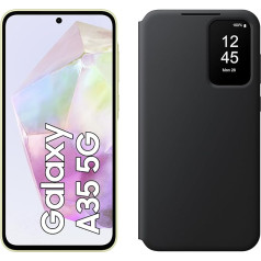 Samsung Galaxy A35 5G Smartphone, Android Mobile Phone without Contract, 256 GB / 8 GB RAM, 2 Days Battery Life, 50 MP Camera, Awesome Lemon + Smart View Wallet Case, Black