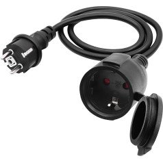 LANMINGLEL Outdoor Extension Cable with Schuko Plug, AC Shucko Extension Cable, Power Cable, Socket Extension, Black, 3 x 1.5 mm², 16 A, 250 V, IP44 for Home, Office, Outdoor (1 M)