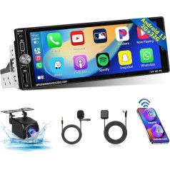2+32GB Android 13 Car Radio 1 DIN Wireless Carplay Android Car, Hikity 6.9 Inch Screen Bluetooth Car Radio Navigation Reversing Camera WiFi FM RDS SWC